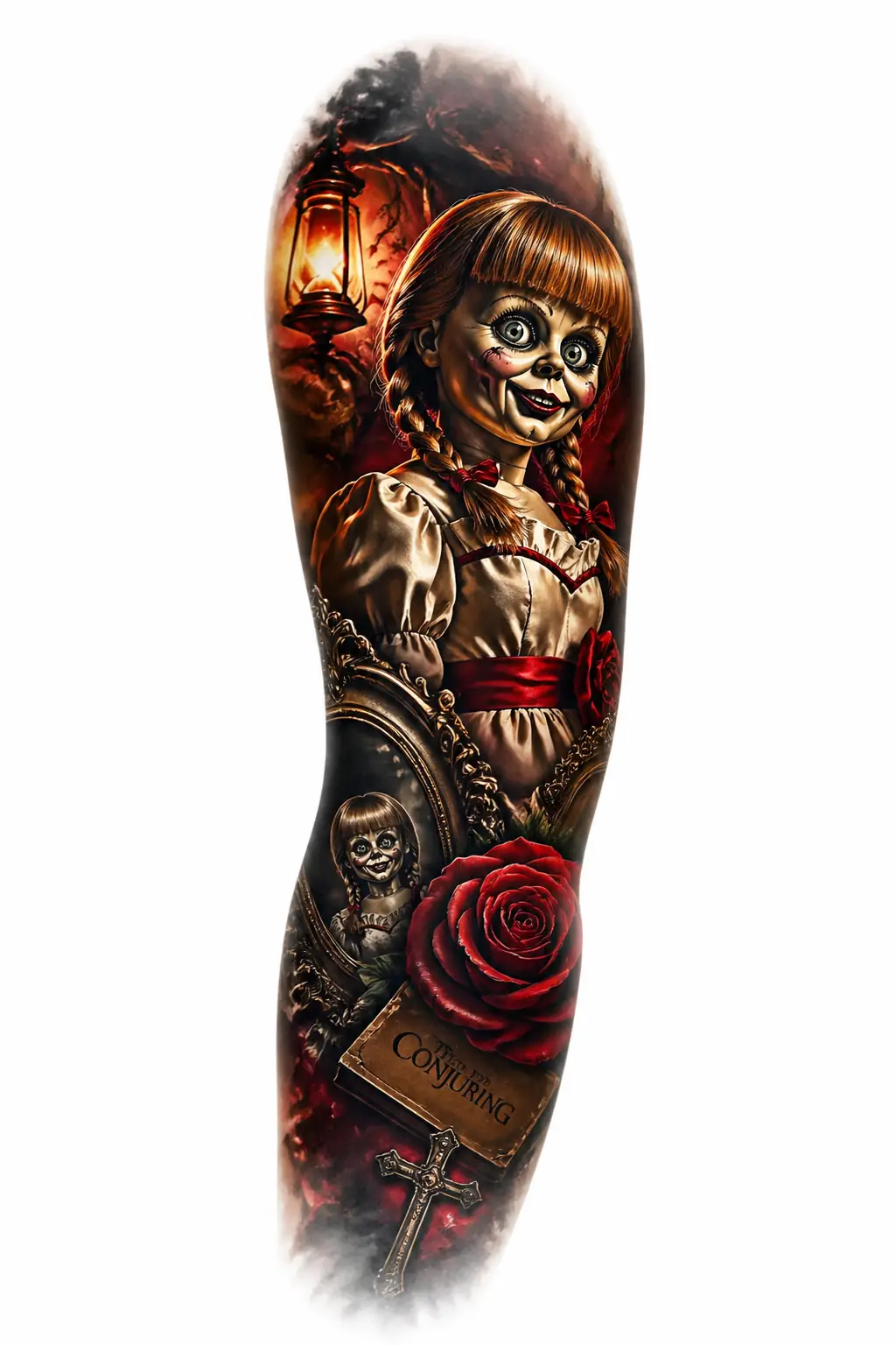 Annabelle Doll - Realism Full Sleeve tattoo design