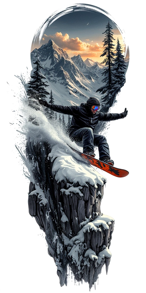 Mountains, Snowboarding - Surrealism Full Sleeve tattoo design idea for men