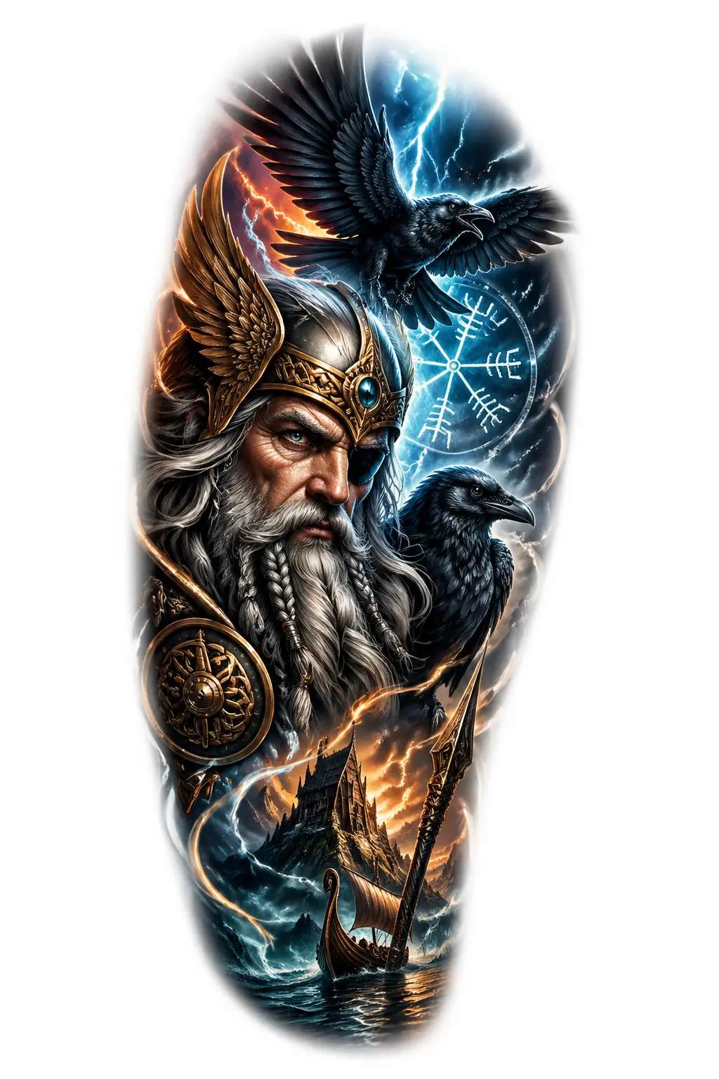 Odin With Ravens - Realism Forearm tattoo design