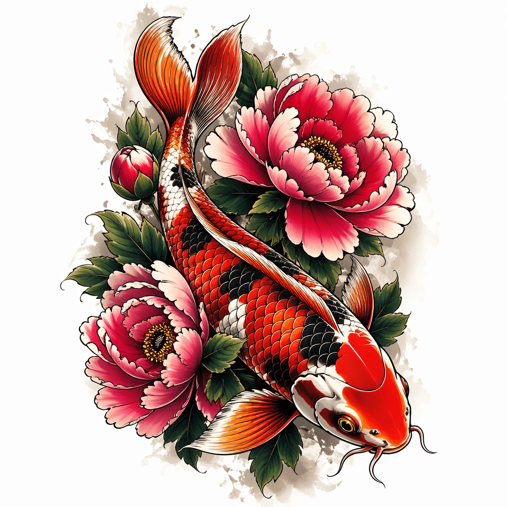 Koi With Peony - Neo Traditional Forearm tattoo design