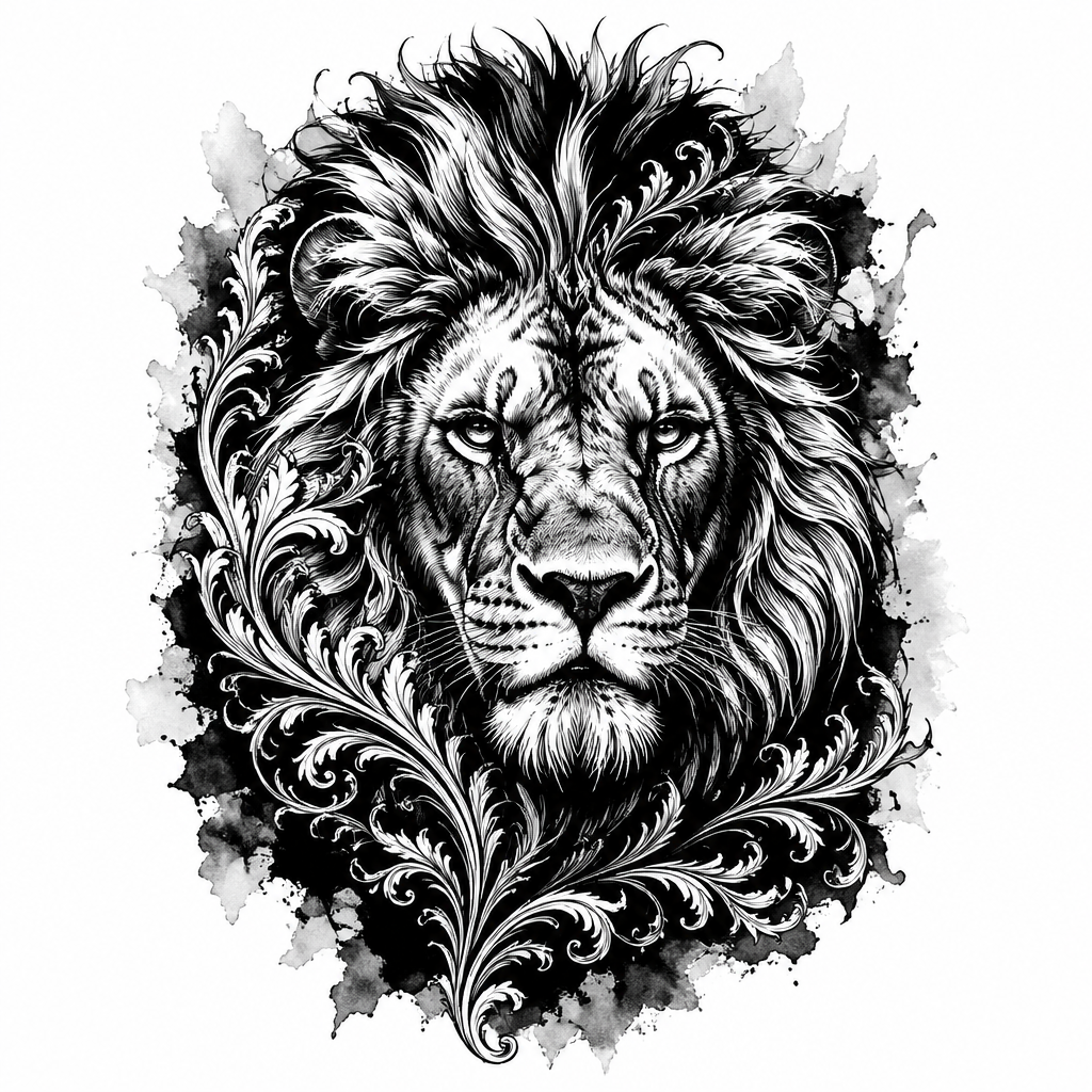 Realistic Lion Portrait - Black And Grey tattoo design
