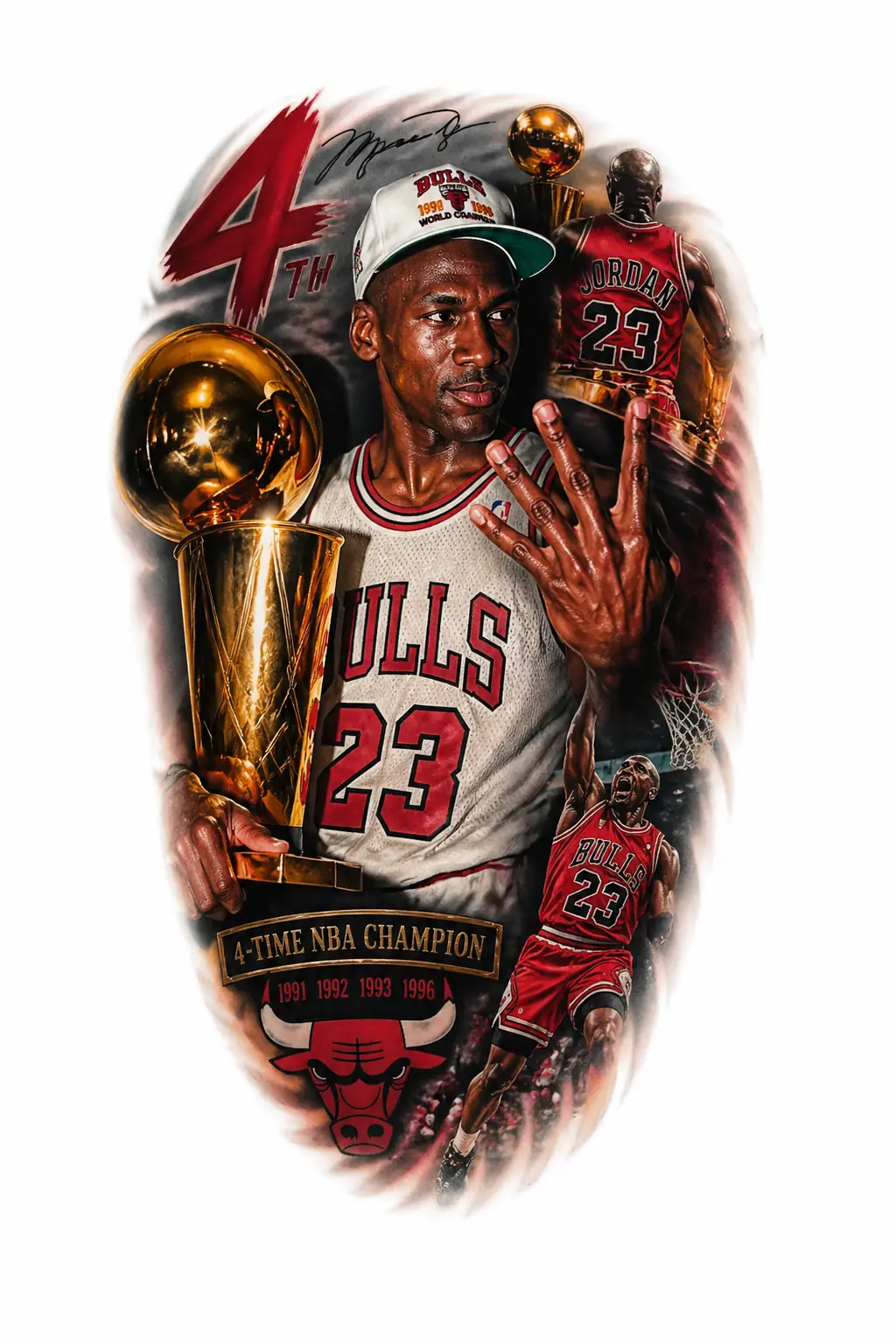 Micheal Jordan After Winning His 4th Nba Championship - Realism Shoulder tattoo design