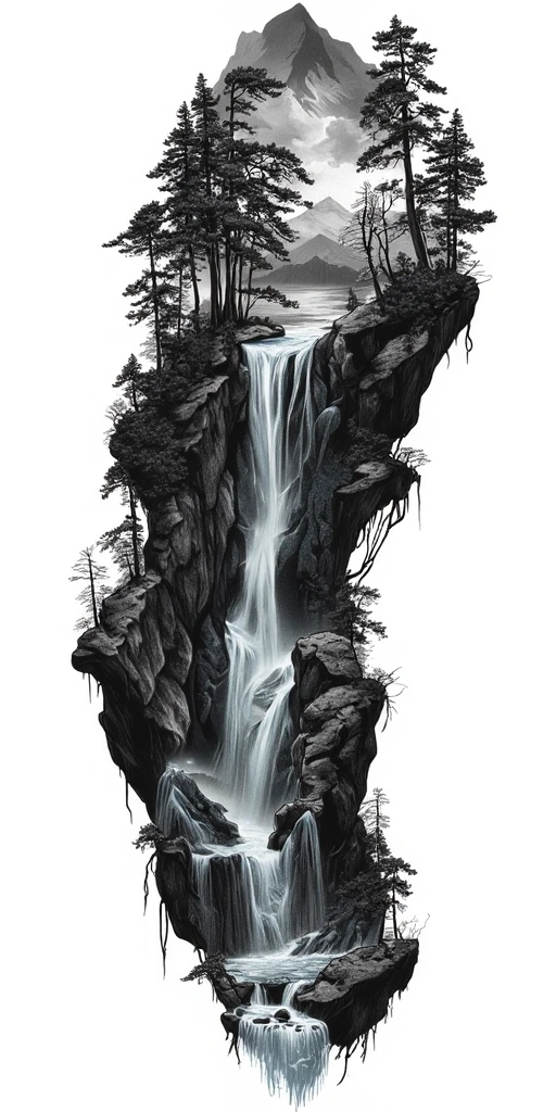 Nature With Trees, Mountains, Water - Surrealism Full Sleeve tattoo design idea for men