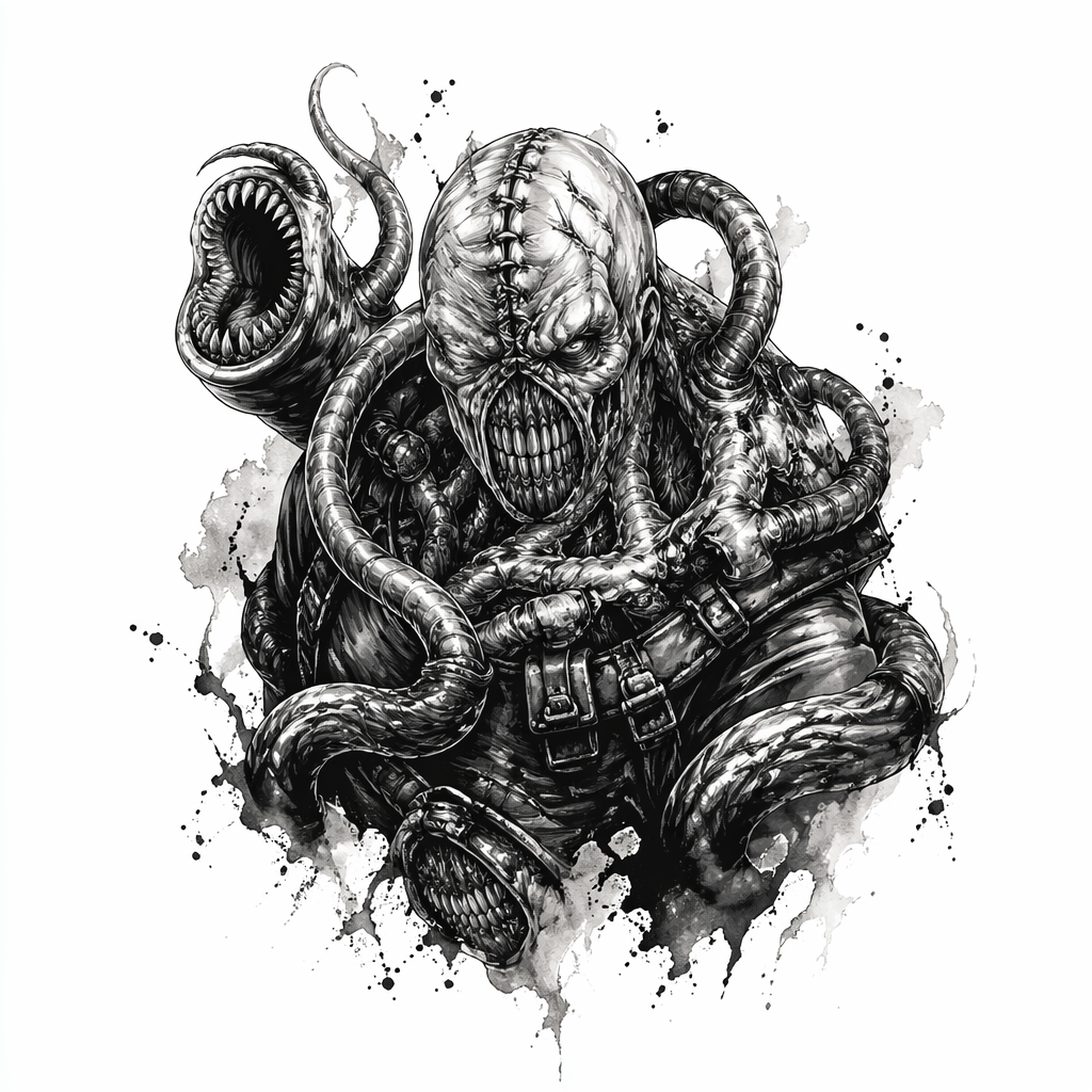 Resident Evil Nemesis Portait - Black And Grey tattoo design