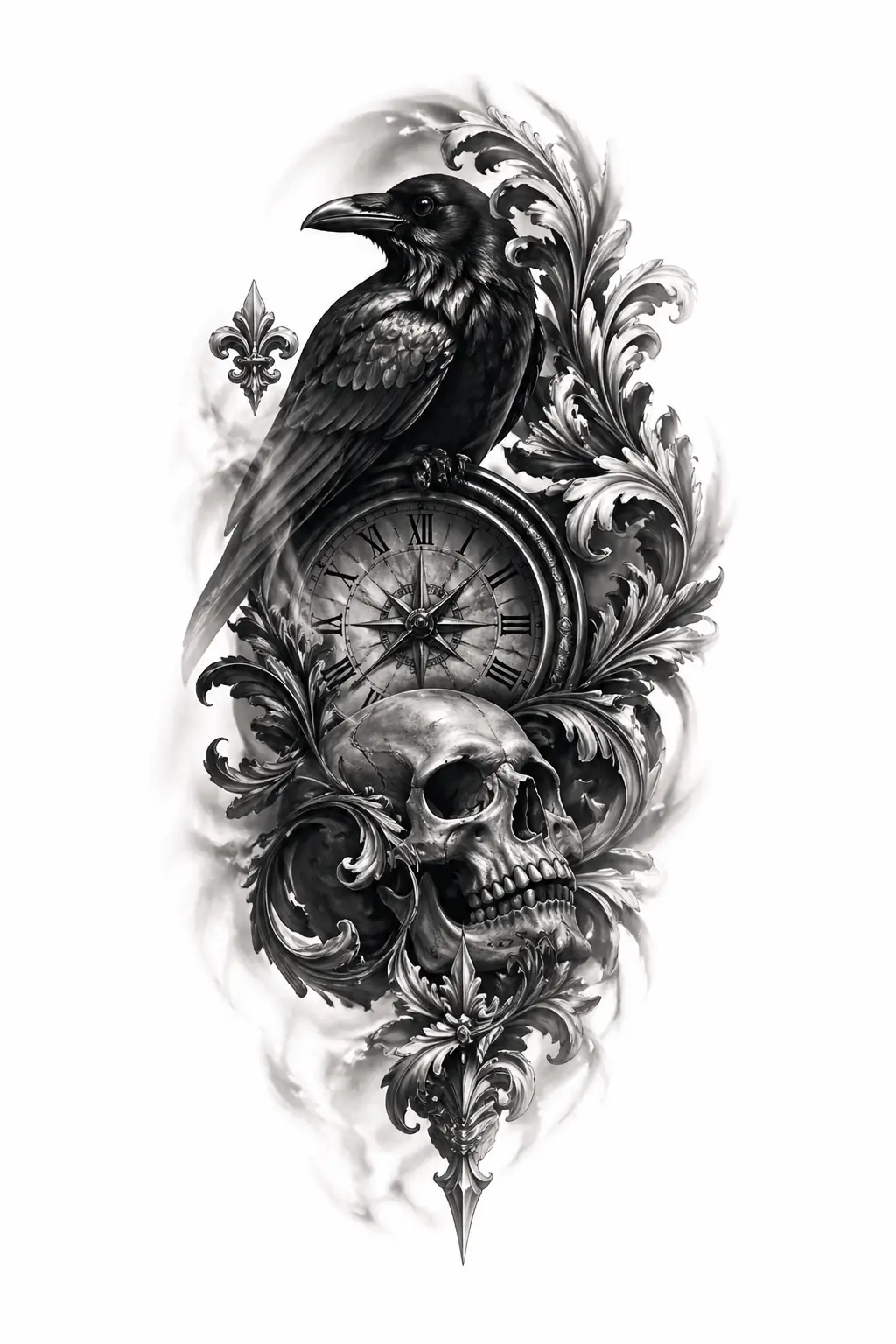 Statue With Shadow Contrast - Black And Grey tattoo design