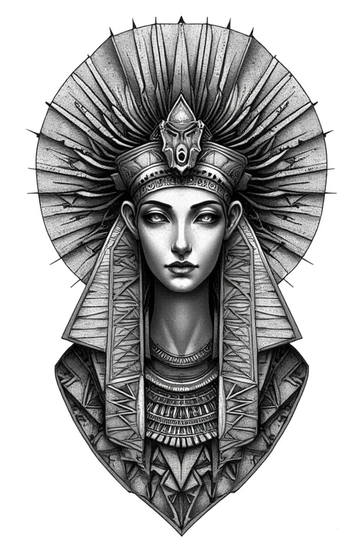 Geometric Shape Egyptian Goddess With Triangles - Dotwork Forearm tattoo design idea for men