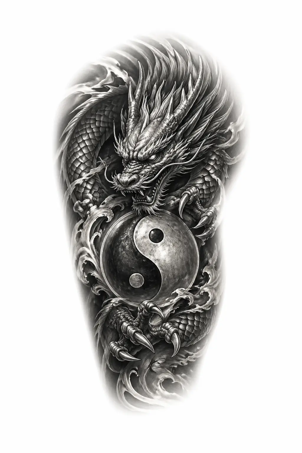 Dragon With Yin Yang - Realism Shoulder tattoo design