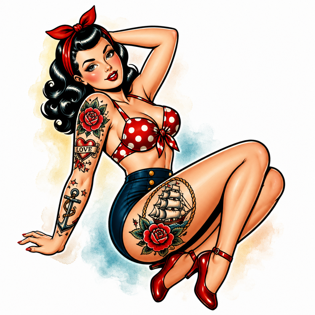 Pin Up Girl - Traditional Forearm tattoo design idea for men