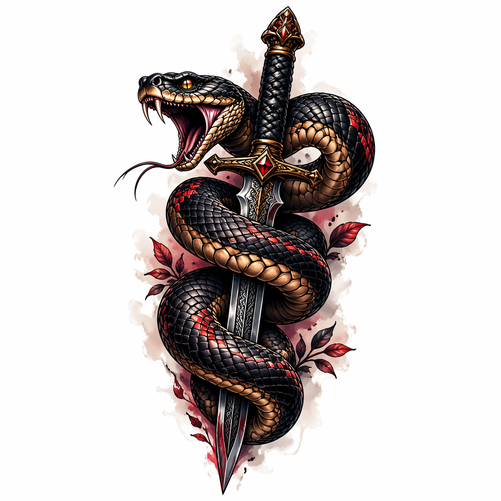 Snake Around Sword - Neo Traditional Forearm tattoo design