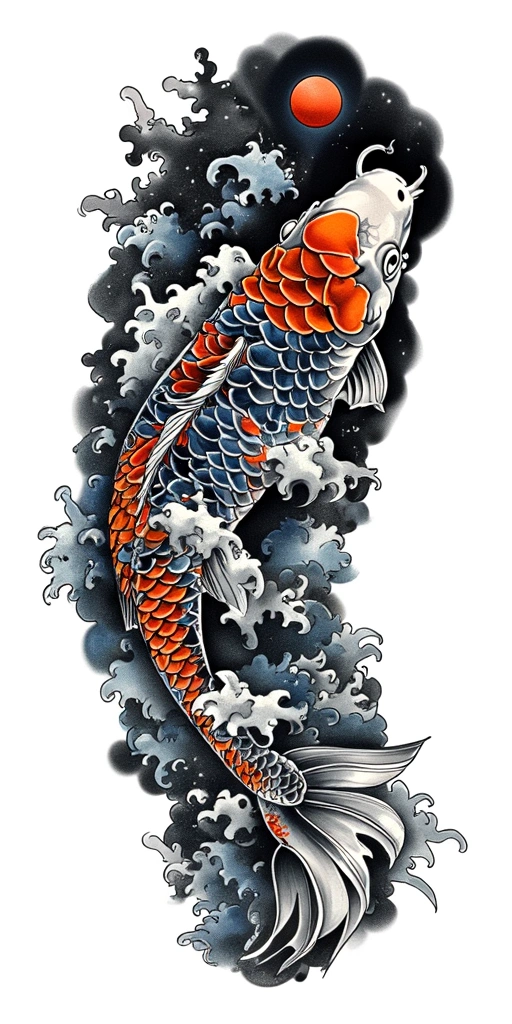 Koi And Waves - Japanese Full Sleeve tattoo design idea for women
