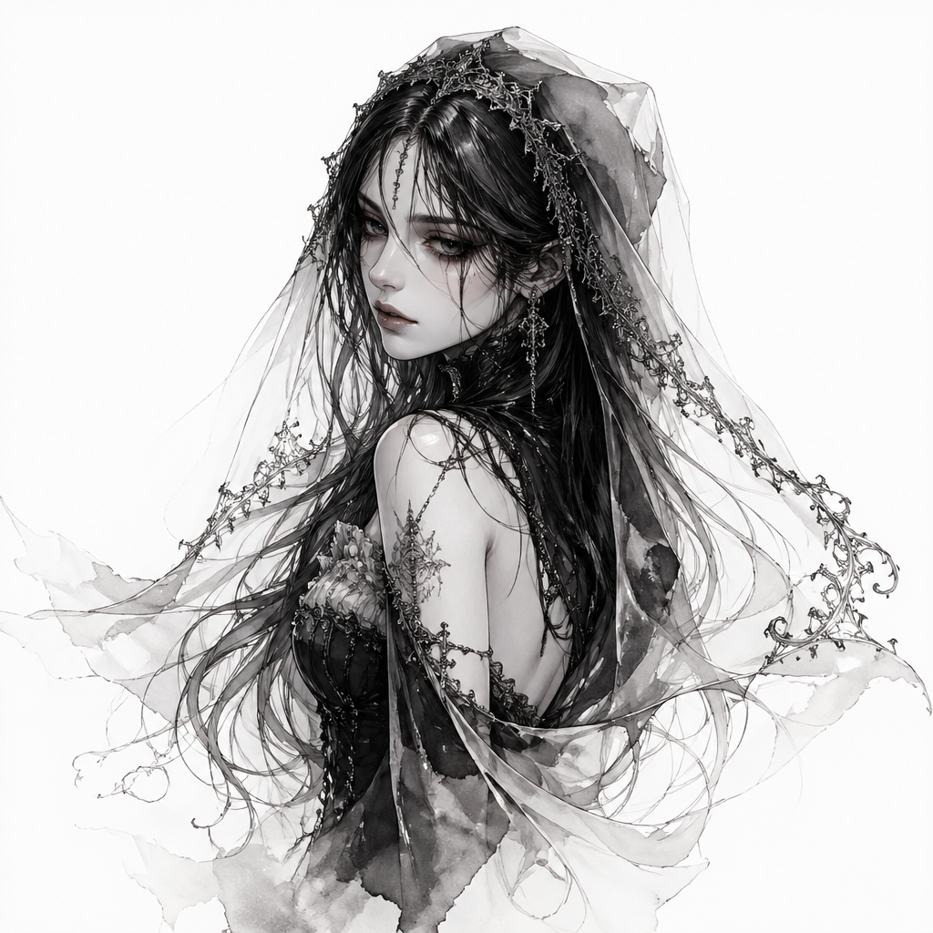 Gothic Woman With Veil - Gothic Forearm tattoo design