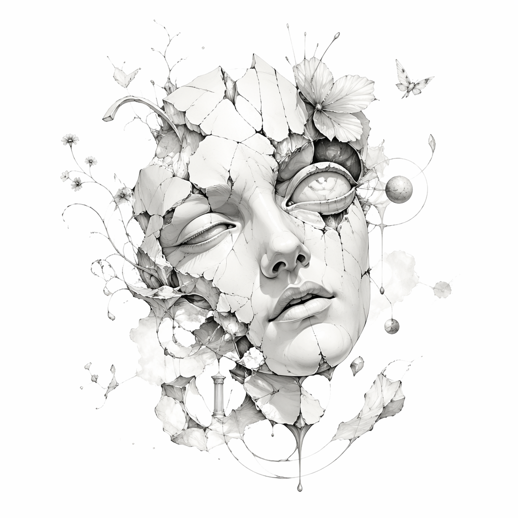 Broken Statue Face Surreal Style - Surrealism tattoo design