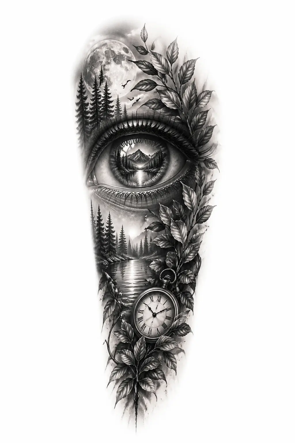 Eye Reflection Scene - Black And Grey Forearm tattoo design