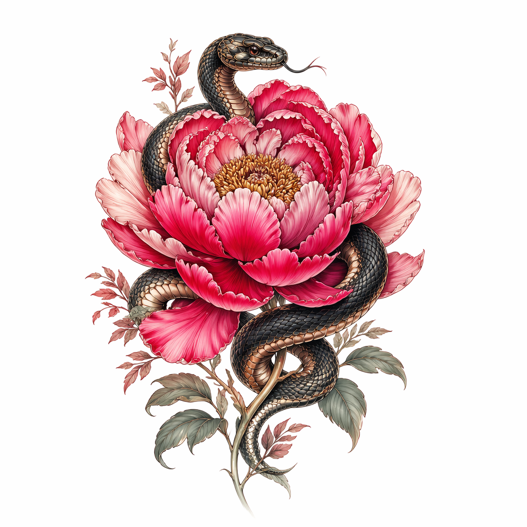 Peony And Snake - Neo Traditional Forearm tattoo design