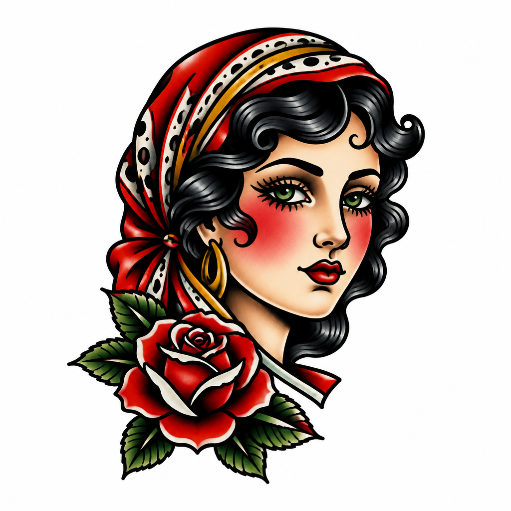 Lady Head - Traditional Shoulder tattoo design idea for men