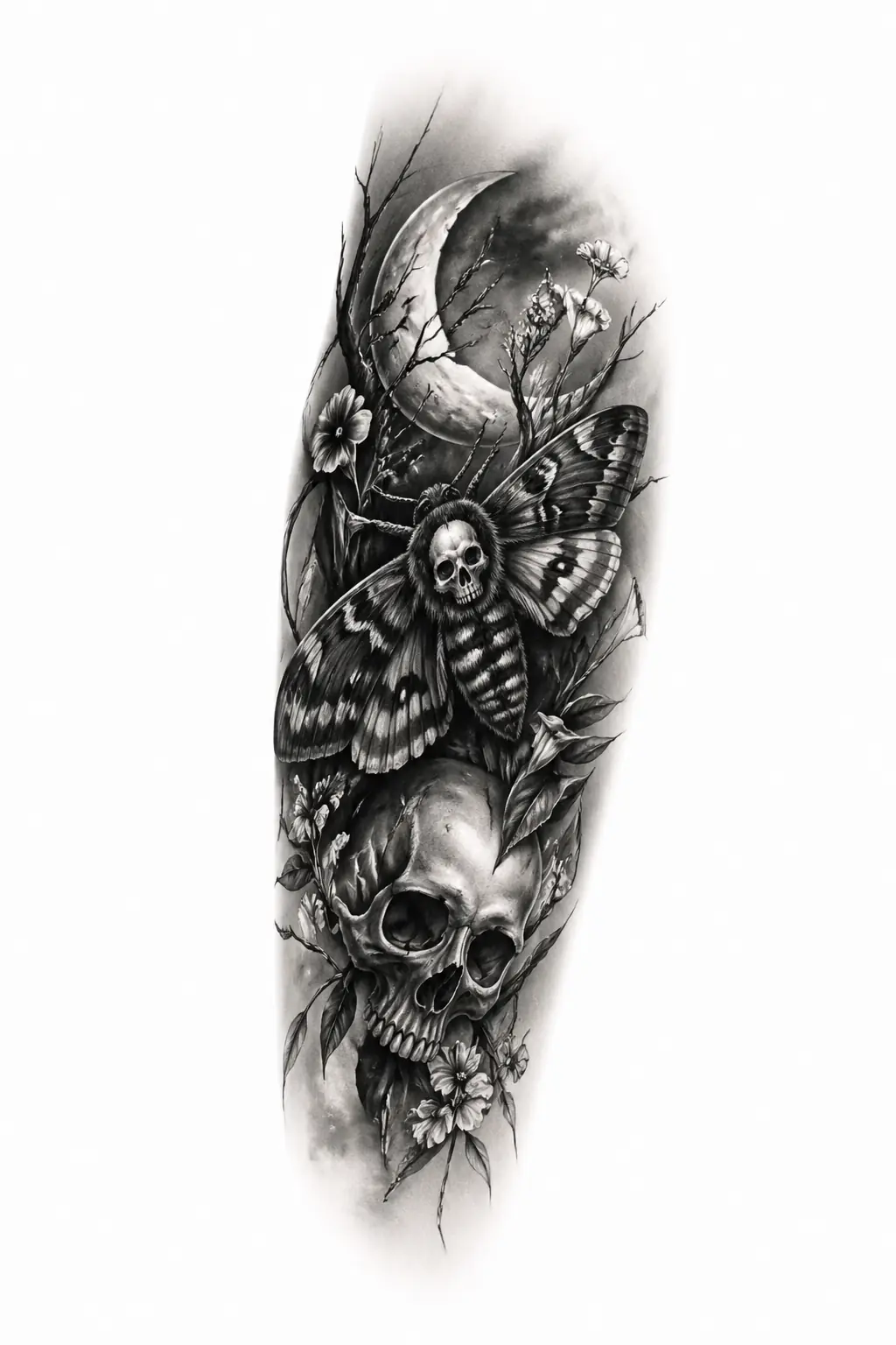 Moth With Skull - Black And Grey Forearm tattoo design