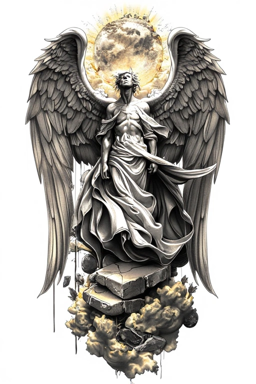 A Divine Radiant Angel Descending From Heaven, Large Majesticwhite Wings Fully Spread - Surrealism Forearm tattoo design idea for men