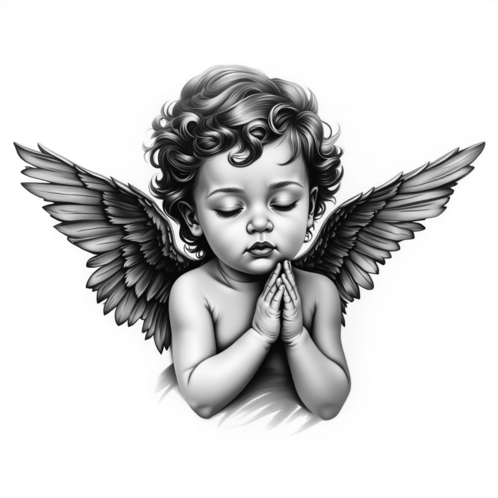 Baby Angel - Black And Grey Forearm tattoo design idea for women