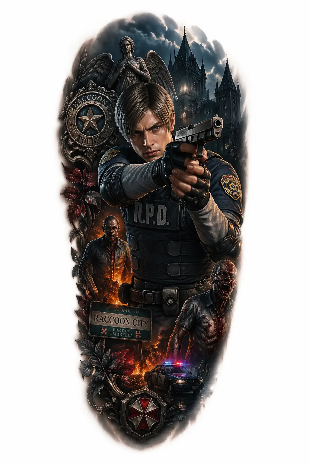 Leon Kennedy Pistol Stance - Realism Shoulder tattoo design