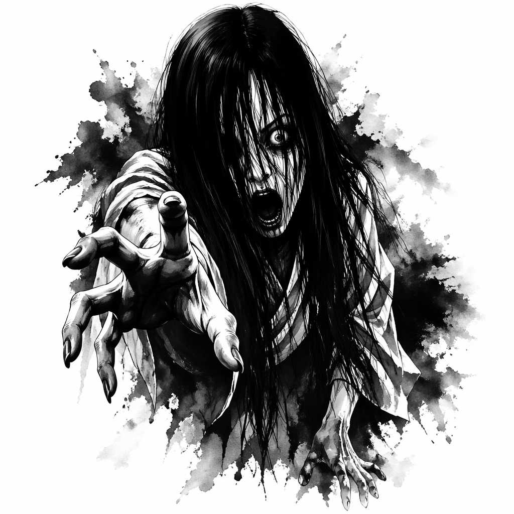 Ju On The Grudge - Black And Grey Chest tattoo design idea for men