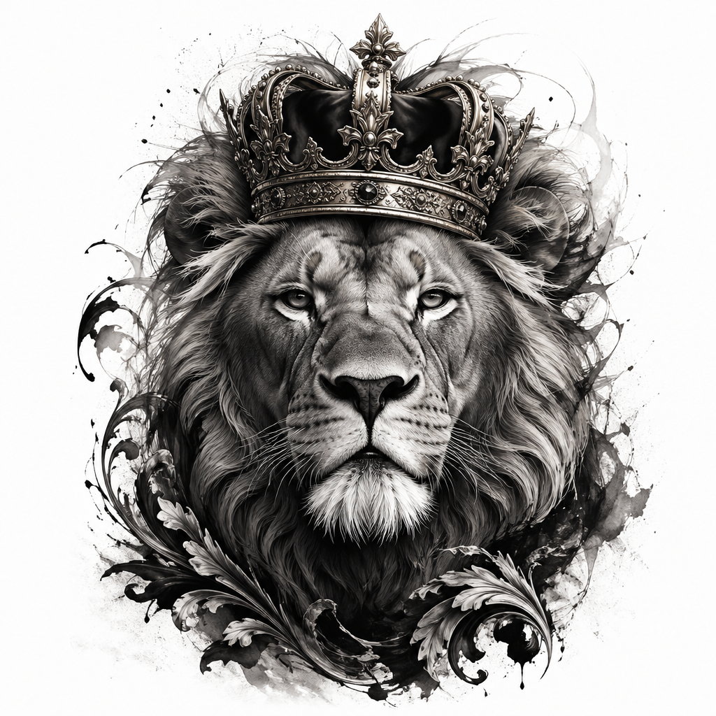 Lion Head With Crown - Realism Shoulder tattoo design idea for men