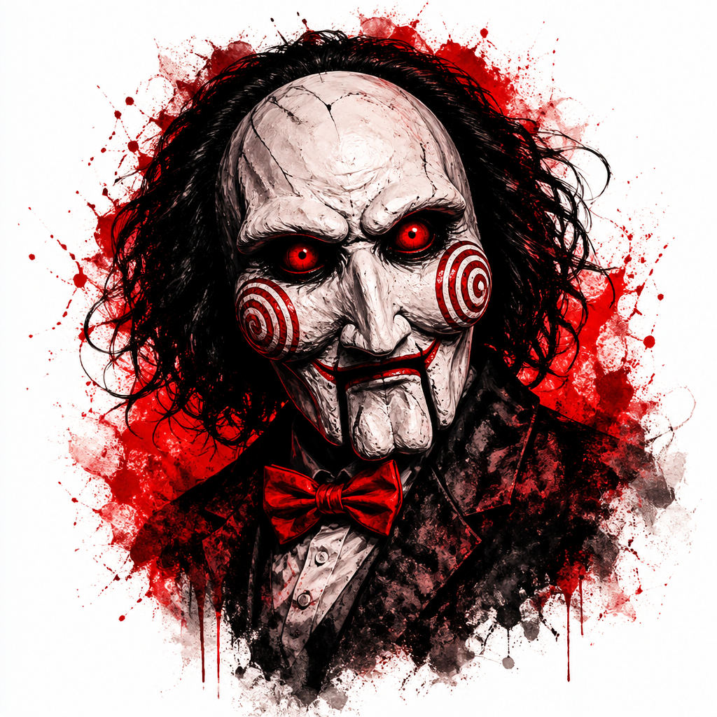 Saw Jigsaw Red Eyes - Horror Half Sleeve tattoo design idea for men