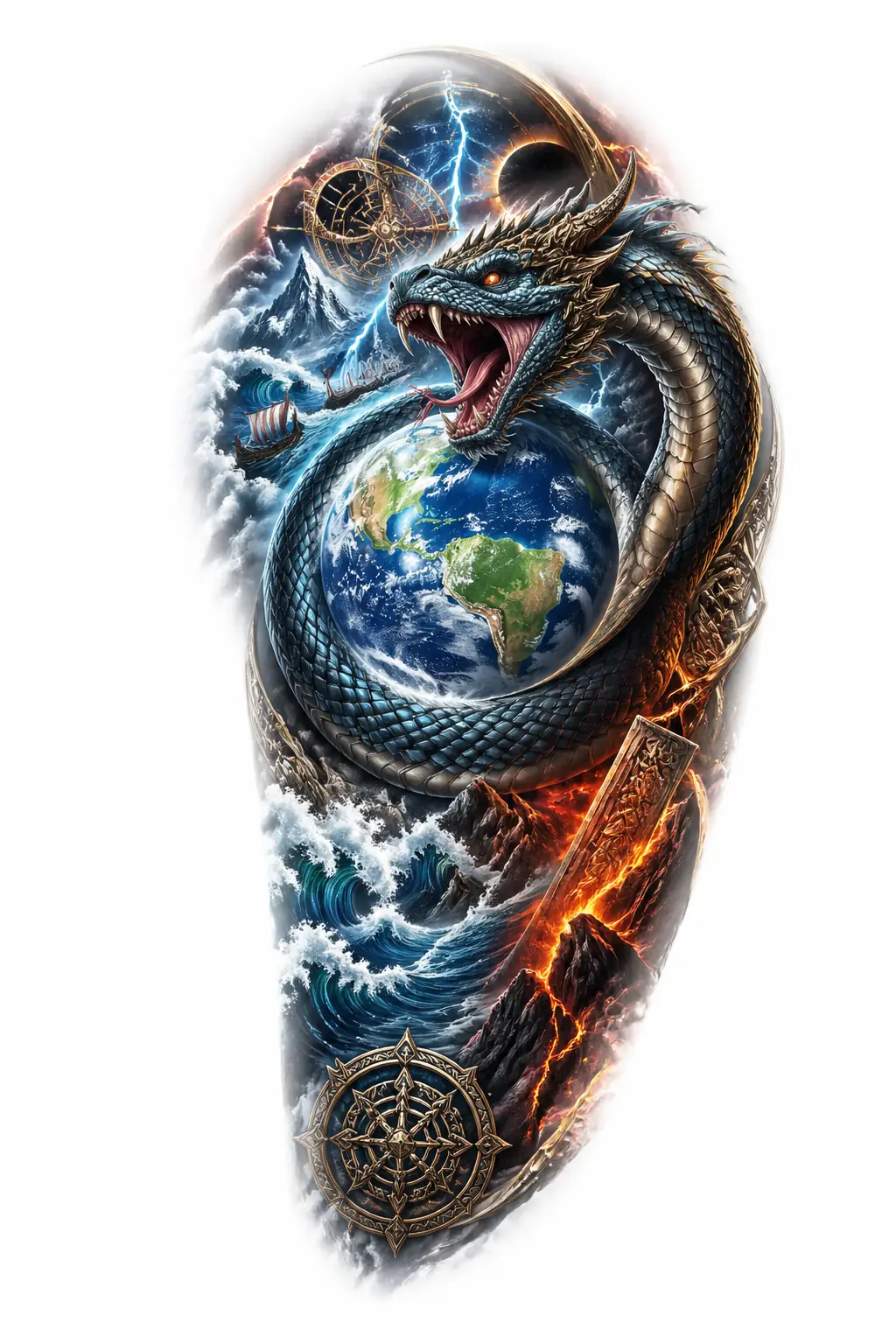 Jormungandr Around World - Realism Shoulder tattoo design