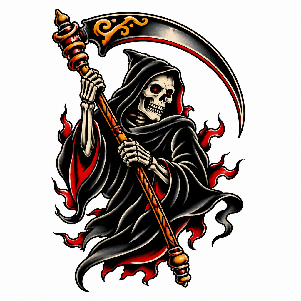 Grim Reaper Scythe - Traditional tattoo design