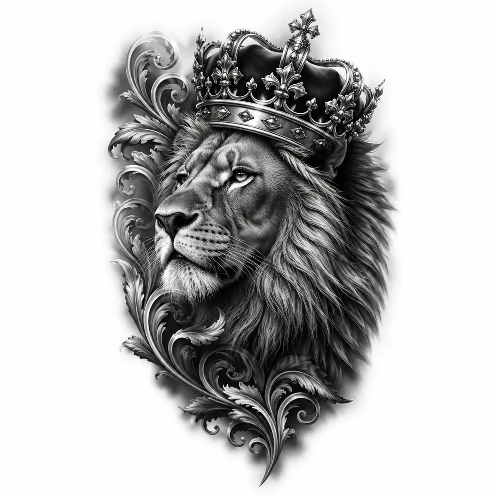 Lion With Crown - Realism tattoo design
