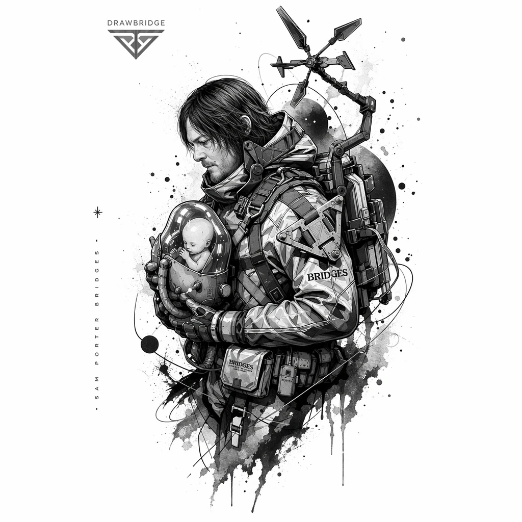 Death Stranding 2 - Black And Grey tattoo design idea for men