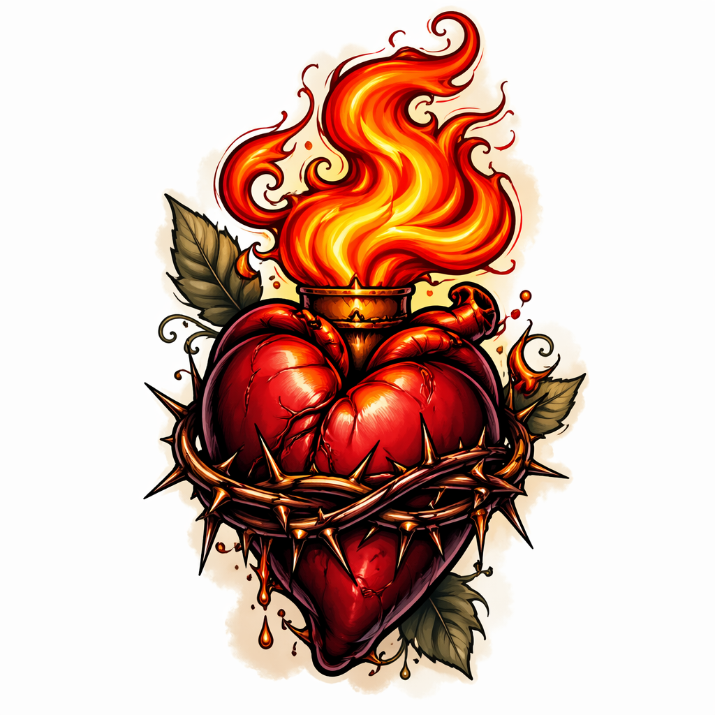 Sacred Heart With Flames - Neo Traditional Forearm tattoo design