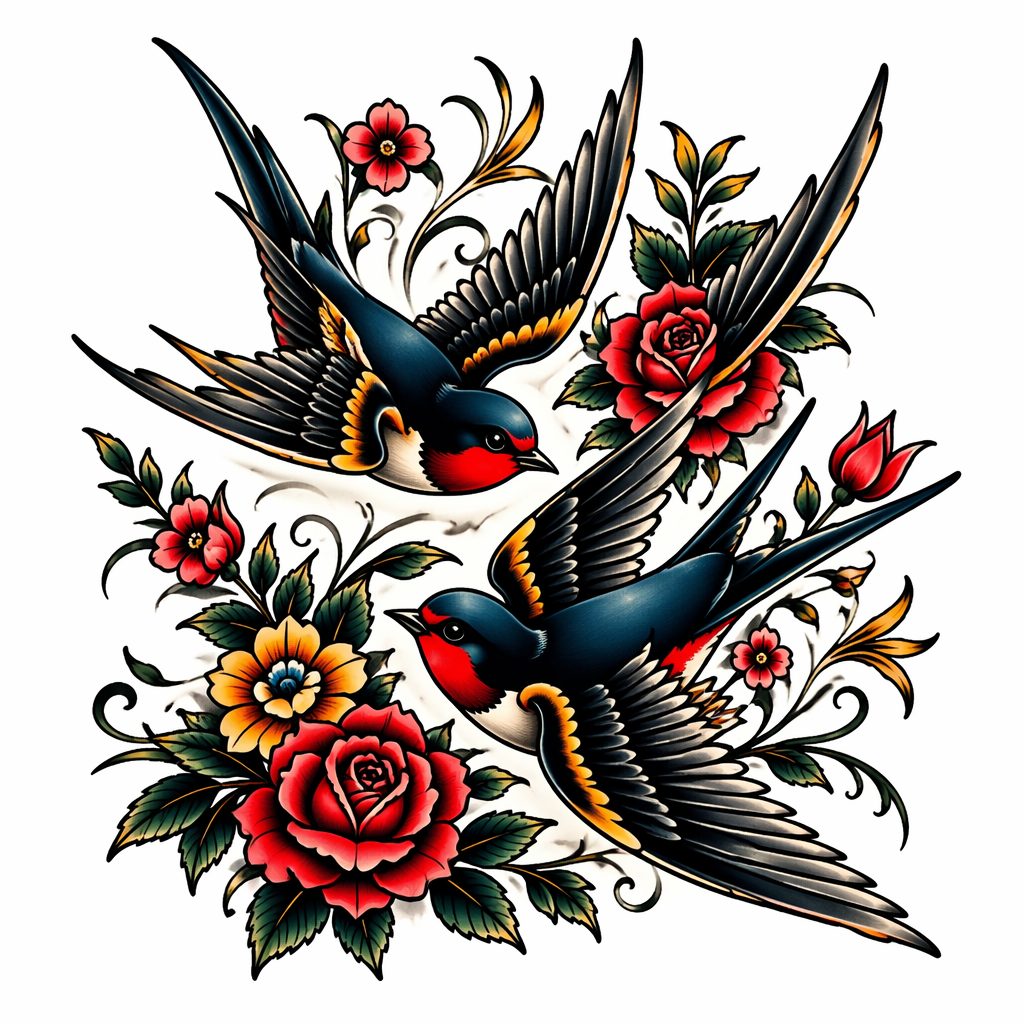 Swallow Birds - Traditional tattoo design