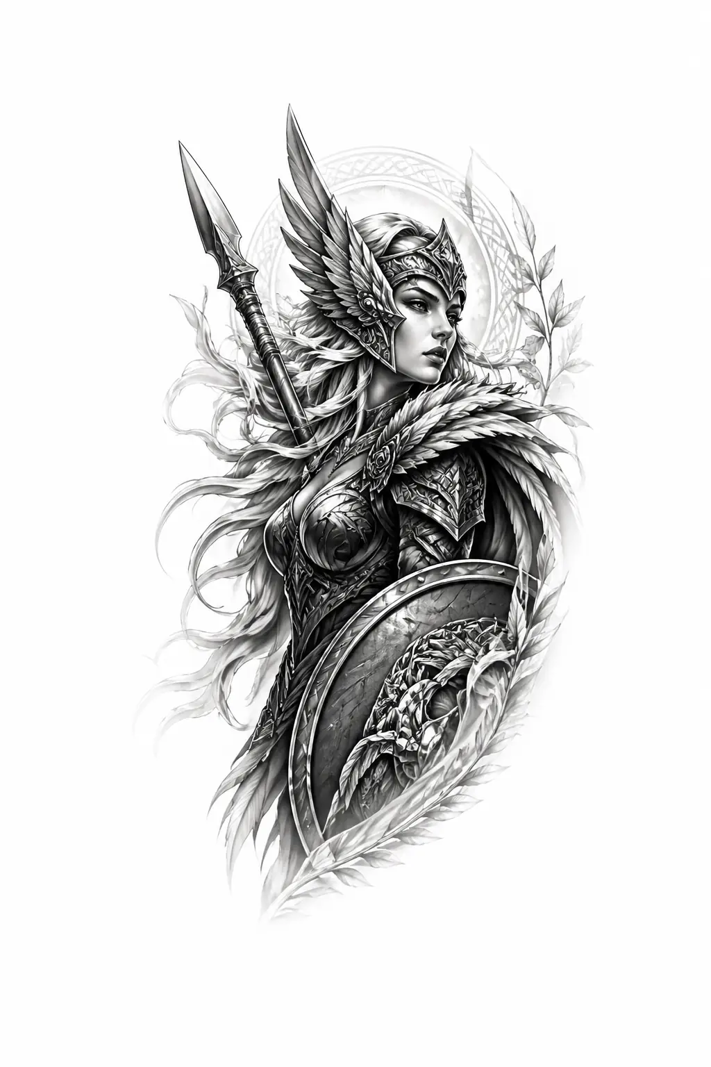 Valkyria - Black And Grey Shoulder tattoo design