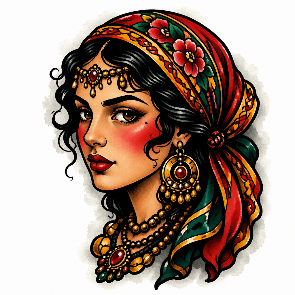 Gypsy Head - Traditional tattoo design
