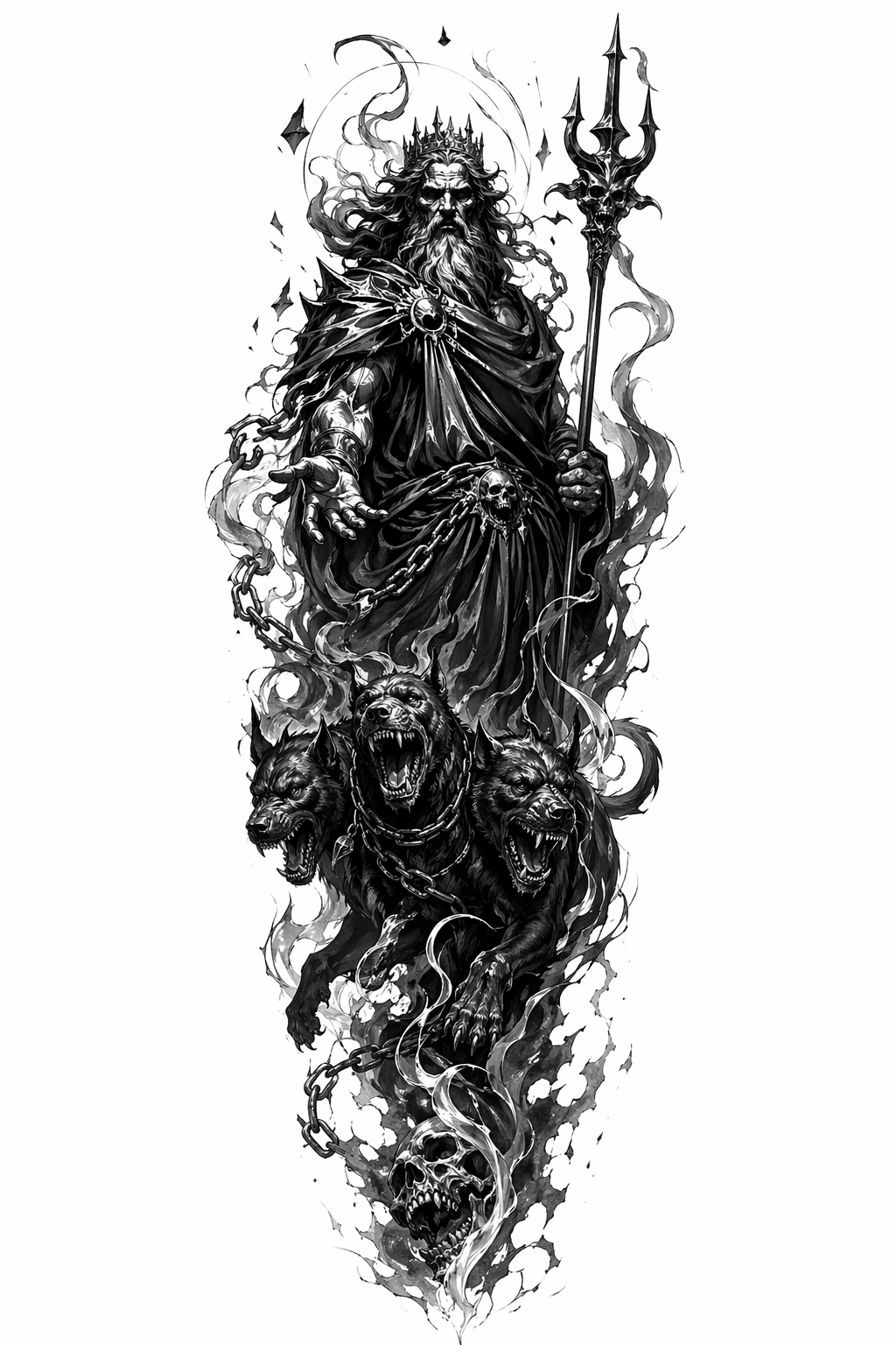 Greek God Hades - Black And Grey Full Sleeve tattoo design