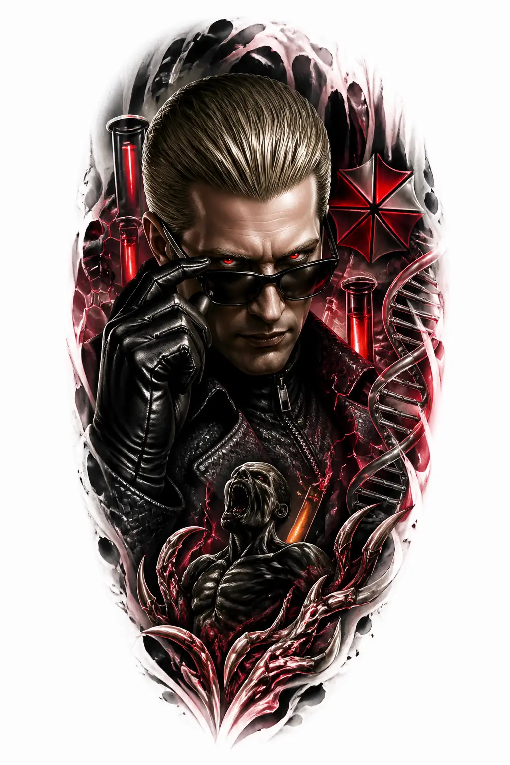 Albert Wesker Sunglasses Red Eyes - Realism Shoulder tattoo design