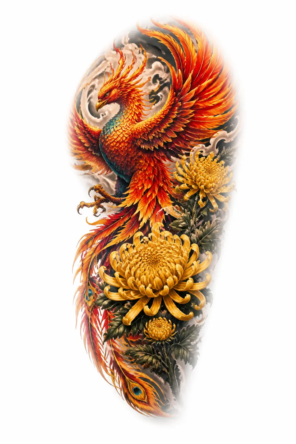 Phoenix And Chrysanthemum - Realism Shoulder tattoo design