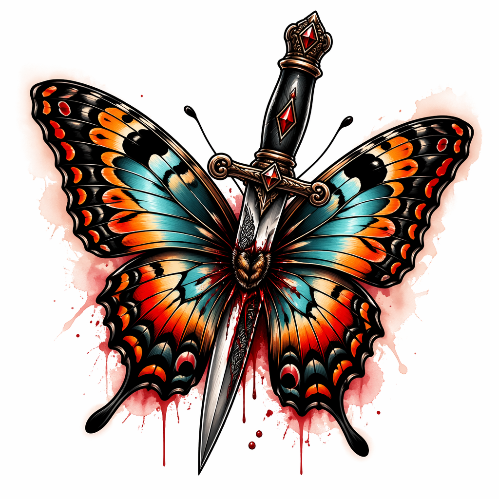 Butterfly With Dagger - Neo Traditional tattoo design