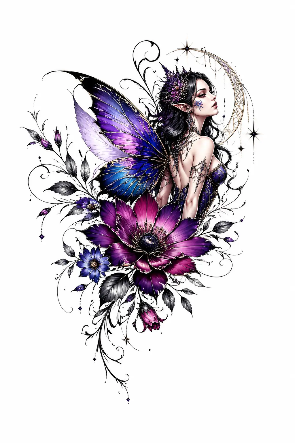 Fairy Woman - Watercolor Shoulder tattoo design