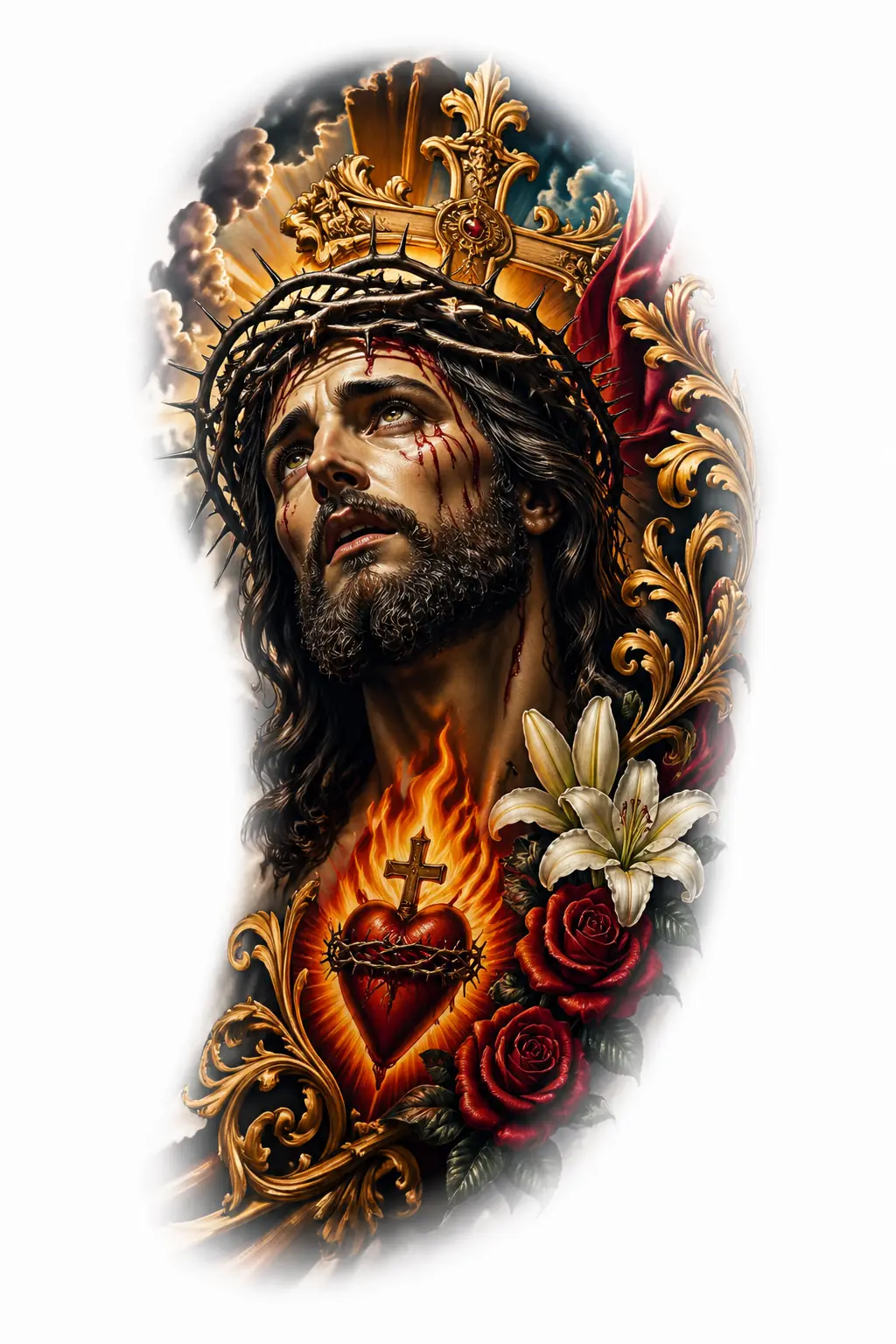 Jesus Crown Of Thorns Baroque Pattern - Realism Shoulder tattoo design