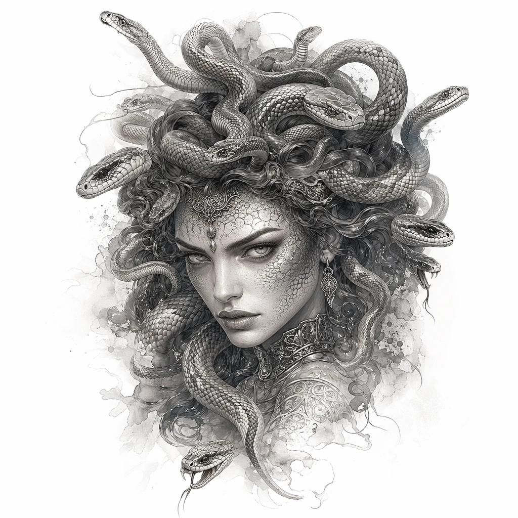 Medusa, Evil Spirit - Realism Shoulder tattoo design idea for women