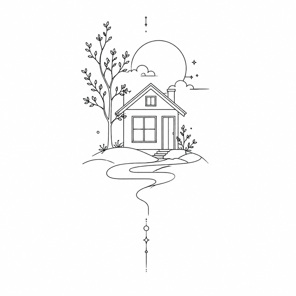 House Outline, Single Line, Minimal - Minimalist tattoo design