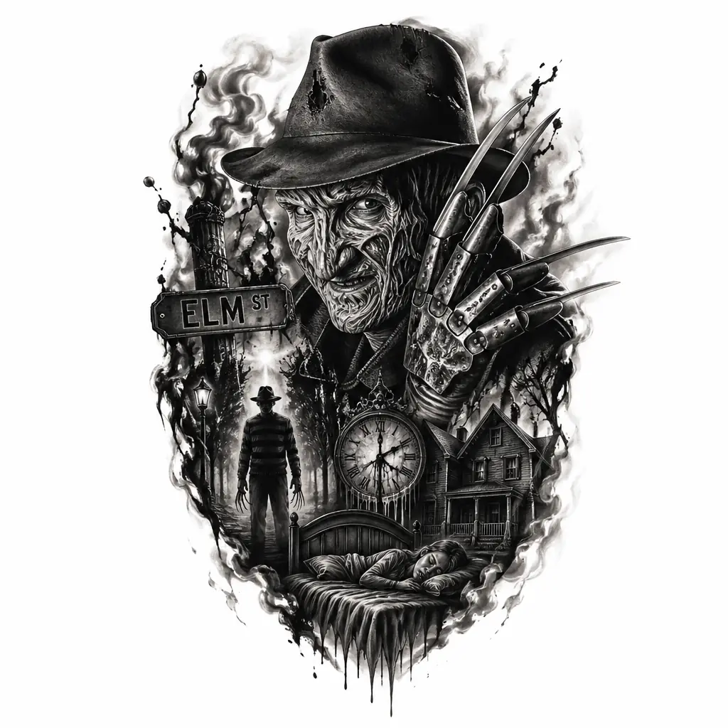 Freddy'S Nightmares - Black And Grey tattoo design