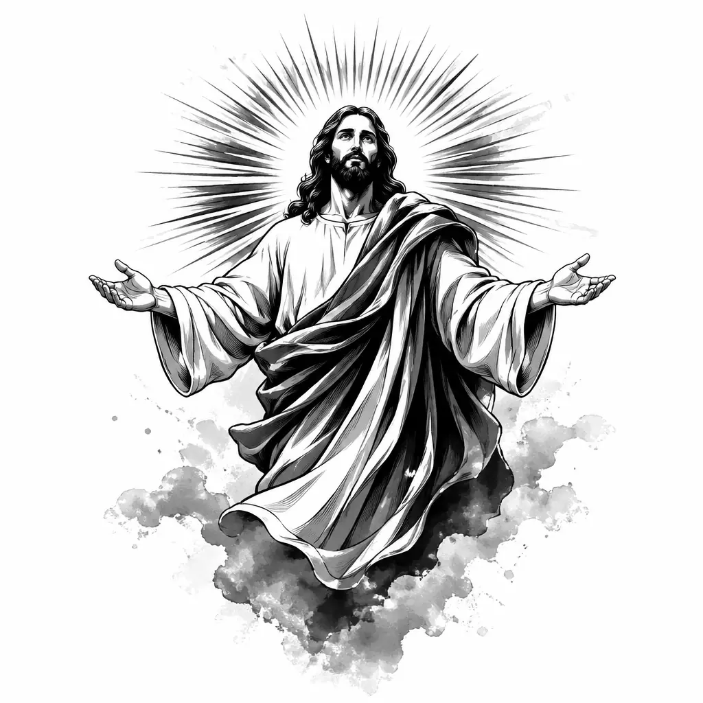 Jesus And Rays Light - Black And Grey tattoo design