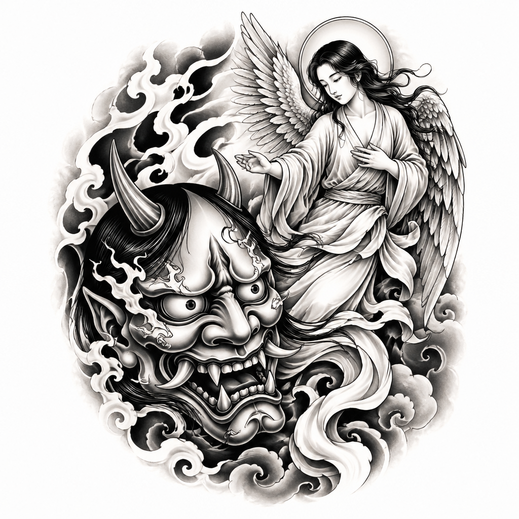 Japanese Prajñā Devil And Angel - Japanese tattoo design