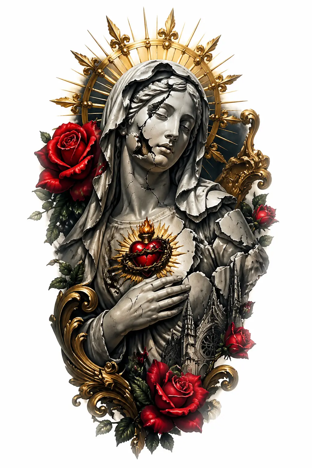 Half Broken Saint Statue - Realism tattoo design
