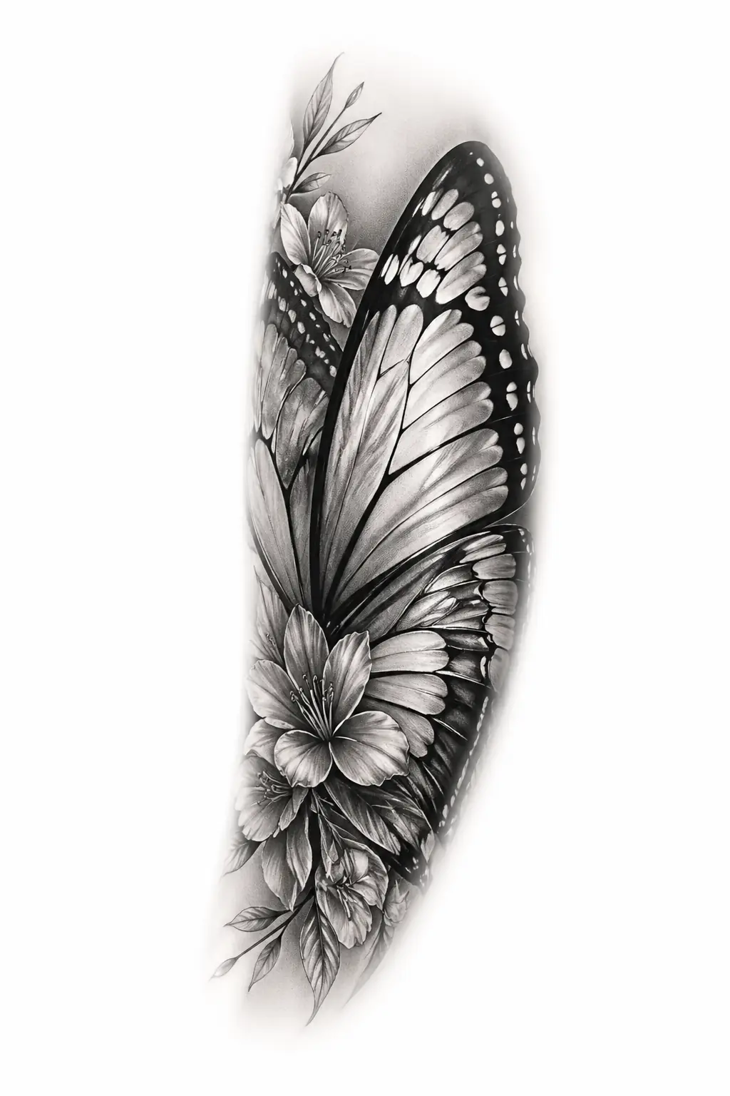 Butterfly Wings Close Up - Black And Grey Forearm tattoo design
