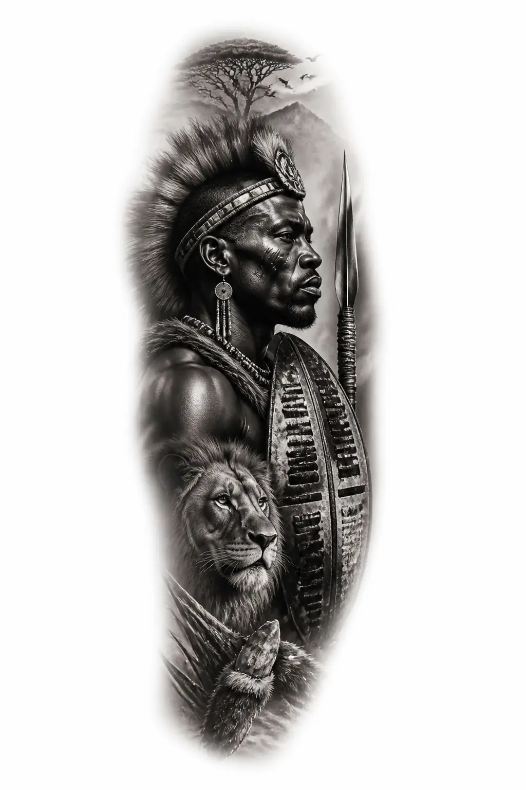 African Zulu Warrior Realism Side View - Realism Forearm tattoo design