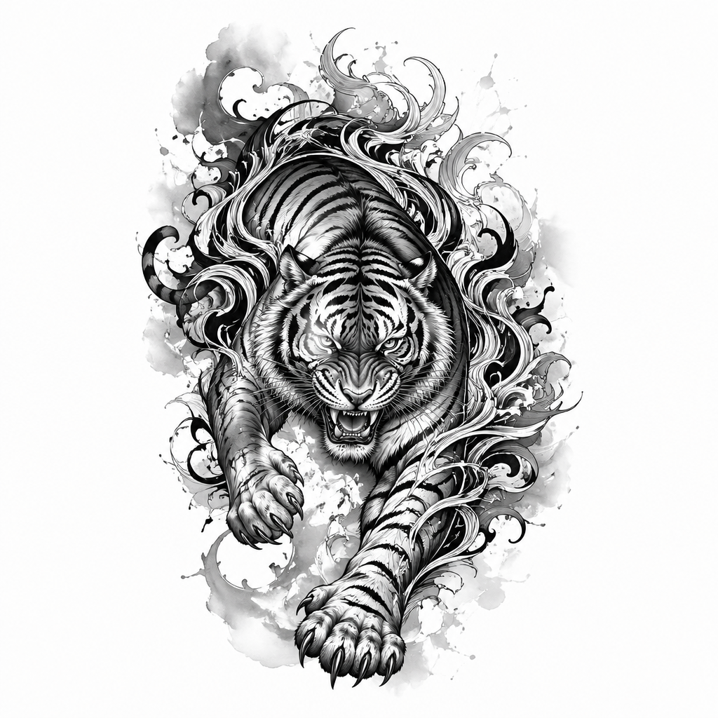 Tiger - Black And Grey tattoo design