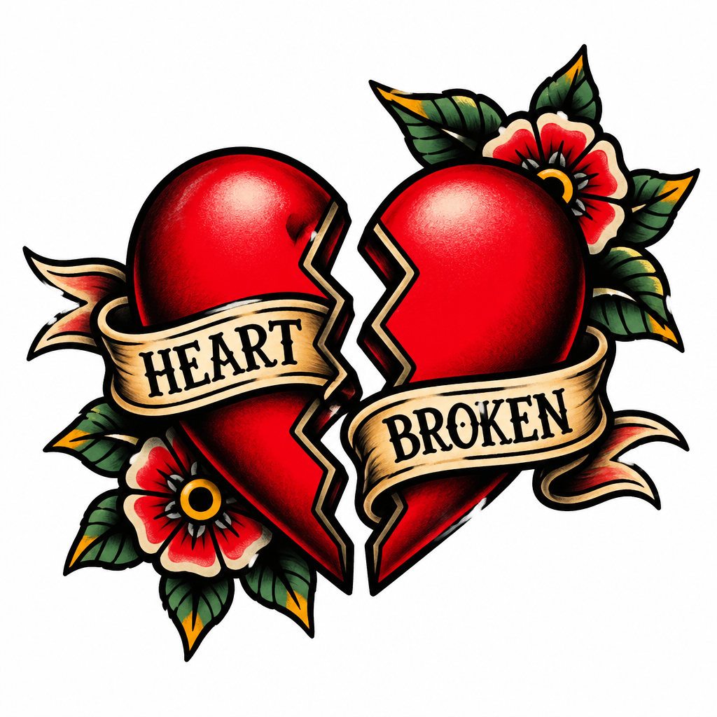 Broken Heart Banner - Traditional Shoulder tattoo design idea for women